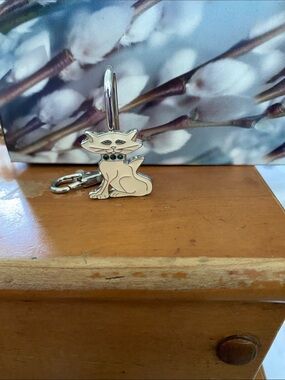 Silver Cat Pendant Necklace with Green Stone Accents
